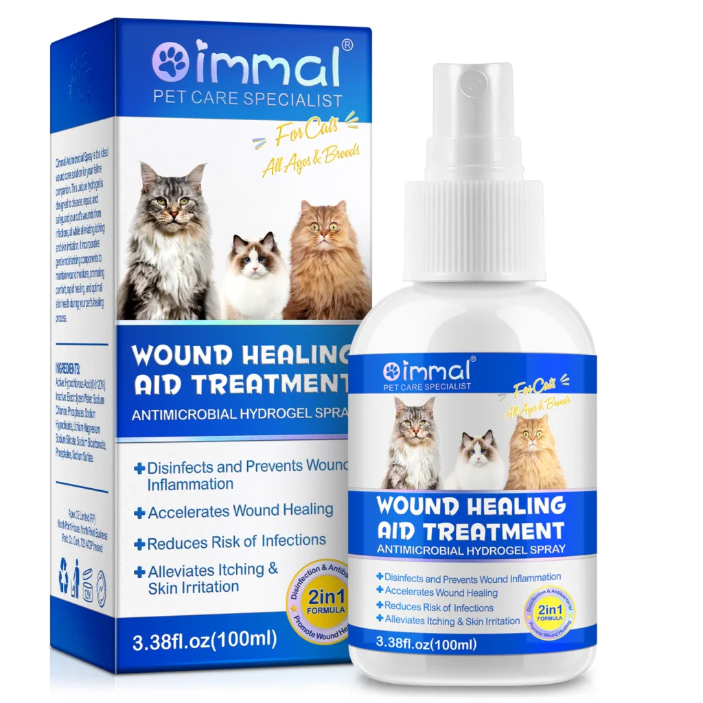 Oimmal Wondverzorging Spray voor Katten fles 100ml – close-up van de sprayfles voor wondgenezing bij katten