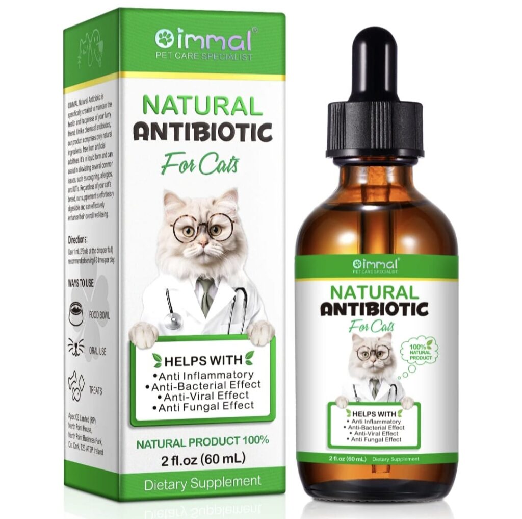Oimmal Natural Antibiotic Drops voor Katten - Natuurlijk vloeibaar supplement voor immuunsysteem, hoesten, allergieën en UTIs, 60 ml