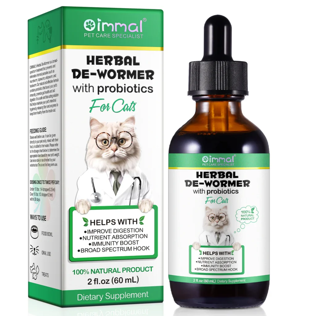Oimmal Herbal De-Wormer Drops voor Katten flesje 60 ml – natuurlijke ontworming en spijsverteringsondersteuning